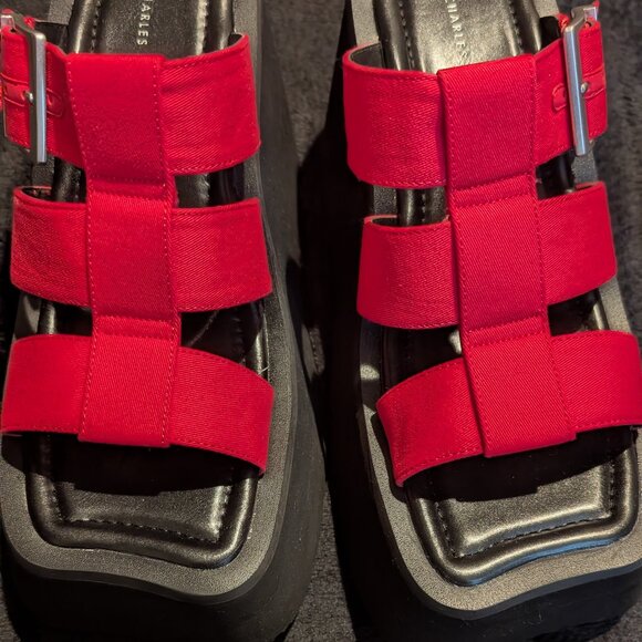 NWOT ASOS Charles & Keith Caged Wedge Sandals Bright Pink Platform Sandals EU:37 - Picture 5 of 9